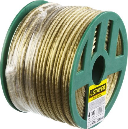 Трос стальной в полимерной оболочке, d=4,0 мм, L=100 м, STAYER Master 30410-40 30410-40 купить в Надыме