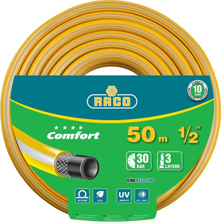 Шланг RACO &quot;COMFORT&quot; поливочный, 30атм., армированный, 3-х слойный, 1/2&quot;х50м 40303-1/2-50 купить в Надыме