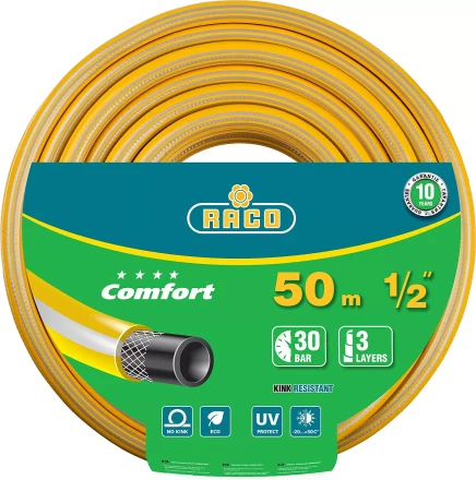 Шланг RACO "COMFORT" поливочный, 30атм., армированный, 3-х слойный, 1/2"х50м 40303-1/2-50 купить в Надыме