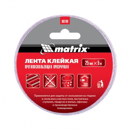 Лента клейкая противоскользящая прозрачная 25 мм x 5 м Matrix 88709 купить в Надыме