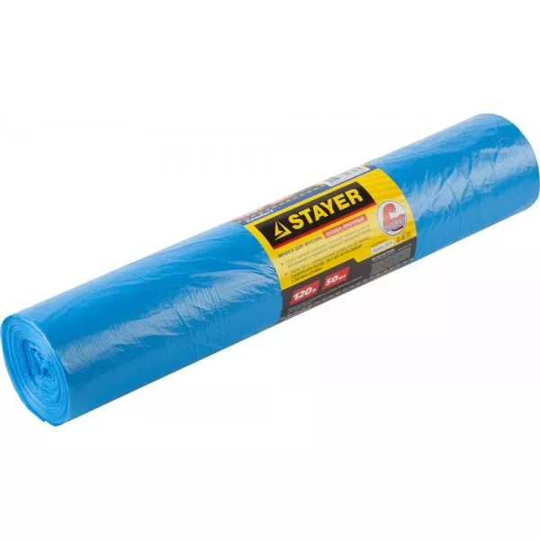 Мешки особопрочные STAYER "Comfort" для сбора мусора, голубые, 120л, 50шт 39156-120 купить в Надыме