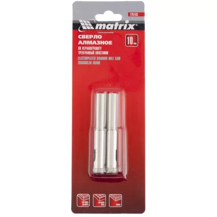 Сверло алмазное по керамограниту 8 х 67 мм 3-гранный хвостовик 2 штук MATRIX 726083 купить в Надыме