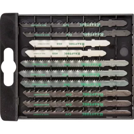 Набор KRAFTOOL Полотна для эл/лобзика, по дереву, ДСП, фанере, мягкому листовому металлу, EU-хвост., 10шт 159590-H10 купить в Надыме