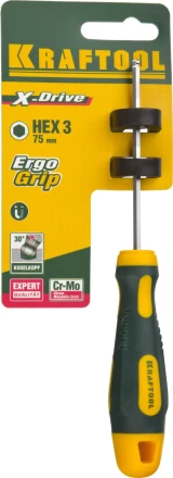 Отвертка KRAFTOOL, Cr-Mo-V сталь, двухкомпонентная противоскользящая рукоятка, HEX, №3x75мм 250075-3-075 купить в Надыме
