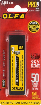 Лезвия OLFA сегментированные BLACK MAX, 9х80х0,38мм, 13 сегментов, 50шт OL-ABB-50B купить в Надыме