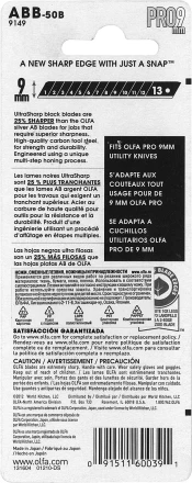 Лезвия OLFA сегментированные BLACK MAX, 9х80х0,38мм, 13 сегментов, 50шт OL-ABB-50B купить в Надыме