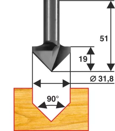 Фреза пазовая галтельная V-обр 90 град. ф31,8мм хв 8мм Энкор 28049 купить в Надыме