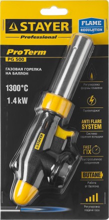 Газовая горелка &quot;ProTerm&quot; на баллон, STAYER &quot;PROFESSIONAL&quot; 55580, с пьезоподжигом, регулировка пламени, цанговое соединение, 1300С 55580 купить в Надыме