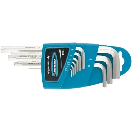 Набор ключей имбусовых HEX 1,5–10 мм S2 9 шт экстра-длинные с шаром сатинированные Gross 16404 купить в Надыме