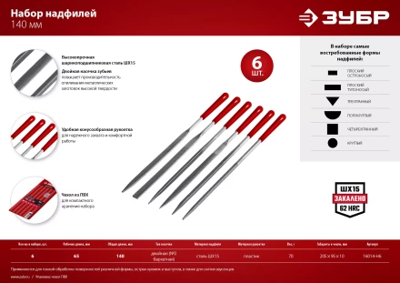 ЗУБР 6 шт, 140 мм, в чехле, с ручками, набор надфилей (16014-H6) купить в Надыме