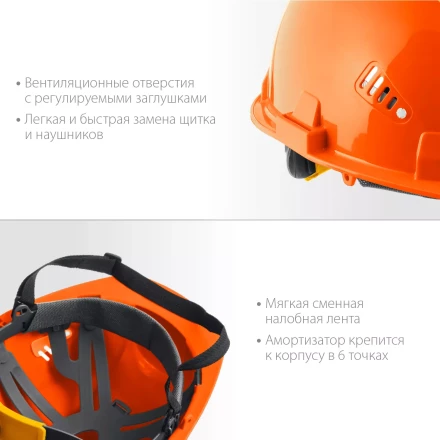 ЗУБР ТРИАДА, защитная каска в комплекте с наушниками и защитным сетчатым экраном, Профессионал (11099) купить в Надыме