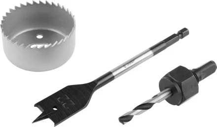 Набор ЗУБР "ЭКСПЕРТ" для врезки замков. Коронка по дереву 54мм, державка с центр. сверлом, перьевое сверло 22мм, 3 пред 2954-54-H3_z01 купить в Надыме