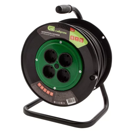 Удлинитель силовой 50 м Сибртех 95855, 10А, тип УХ10, ПВС, на кабельной катушке, 4 розетки без заземления купить в Надыме