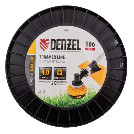 Леска для триммера двухкомпонентная витой квадрат, 4,0мм х 106м, на DIN катушке EXTRA CORD// Denzel 96826 купить в Надыме