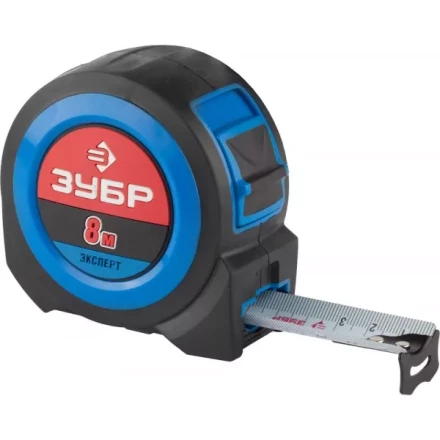 Рулетка ЗУБР, сверхширок полотно, особо длинный вылет, нейлон покрытие, упрочненный двухкомп корпус, 8м/27мм 34059-08-27 купить в Надыме
