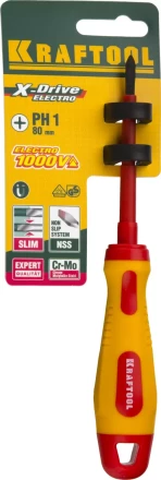 Отвертка KRAFTOOL, высоковольтная, Cr-Mo-V стержень, двухкомпонент. маслобензостойкая рукоятка, PH №1, 80мм 250084-1-080 купить в Надыме