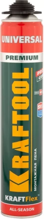 Пена "PREMIUM" профессиональная, монтажная, пистолетная, всесезонная, 750мл, KRAFTOOL 41182_z01 купить в Надыме