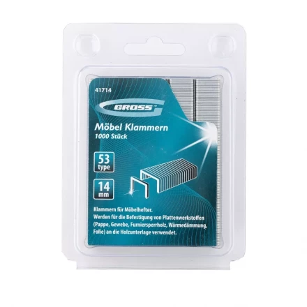 Скобы 14 мм для мебельного степлера усиленные тип 53 1000 шт GROSS 41714 купить в Надыме