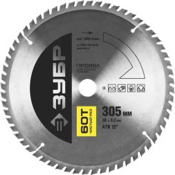 Диск пильный ЗУБР "ПРОФИ" "Чистый рез" по дереву, 60Т, 305х30мм 36852-305-30-60