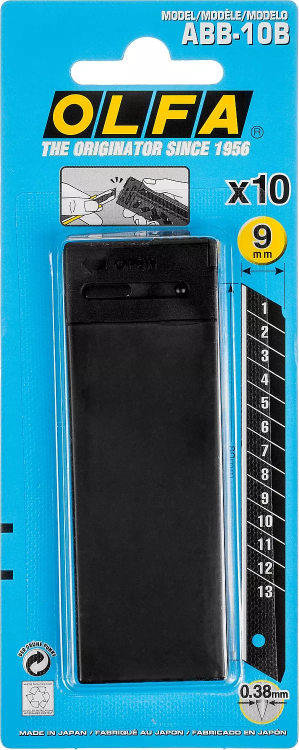Лезвие OLFA сегментированные BLACK MAX, 9х80х0,38мм, 13 сегментов, 10шт OL-ABB-10B купить в Надыме