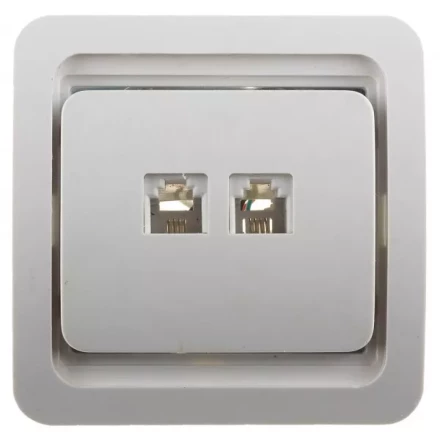 Розетка СВЕТОЗАР "ГАММА" телефонная двойная, цвет белый SV-54118-W купить в Надыме