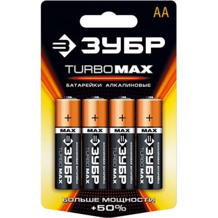 Батарейка ЗУБР &quot;TURBO MAX&quot; щелочная (алкалиновая), тип AA, 1,5В, 4шт на карточке 59206-4C купить в Надыме
