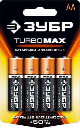Батарейка ЗУБР &quot;TURBO MAX&quot; щелочная (алкалиновая), тип AA, 1,5В, 4шт на карточке 59206-4C купить в Надыме