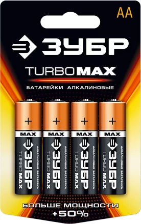 Батарейка ЗУБР "TURBO MAX" щелочная (алкалиновая), тип AA, 1,5В, 4шт на карточке 59206-4C купить в Надыме