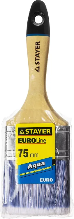 Кисть плоская STAYER "EURO", "AQUA" для воднодисперсионных и акриловых ЛКМ, искусств щетина, деревян ручка, 3"/75мм 01062-075 купить в Надыме