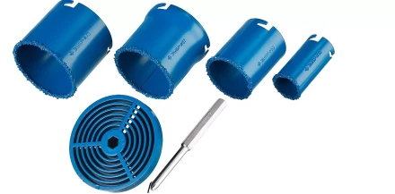 Набор кольцевых коронок ЗУБР "ПРОФЕССИОНАЛ" c карбид-вольфрамовым нанесением, 6 предм. в кейсе: коронки O 33, 53, 67, 73 мм, основание, сверло 33350-H6_z01 купить в Надыме