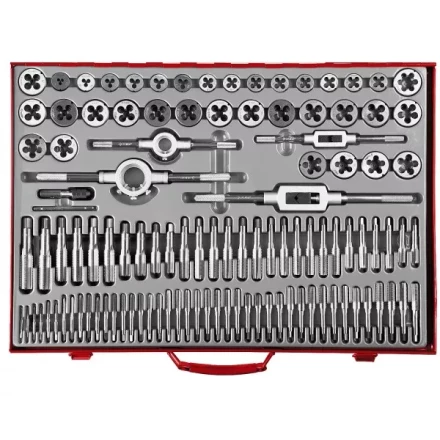 Набор ЗУБР "ЭКСПЕРТ" с метал.реж. инстр.,метчики однопроход. для глух. и сквоз. отв.,плашки,оснаст.-в мет. бокс 110пред. 28119-H110 купить в Надыме