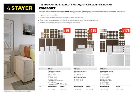 Набор STAYER &quot;COMFORT&quot;: Накладки самоклеящиеся на мебельные ножки, 125 шт, коричневые 40916-H125 купить в Надыме