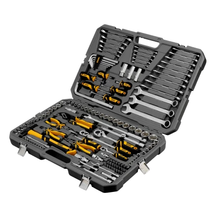 Набор инструментов, 1/2&quot;, 1/4&quot;, 3/8&quot;, CrV, S2, пластиковый кейс, 144 предмета// Denzel 15805 купить в Надыме