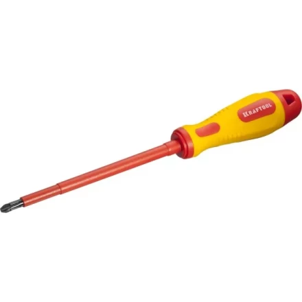 Отвертка KRAFTOOL, высоковольтная, Cr-Mo-V стержень, двухкомпонент. маслобензостойкая рукоятка, PH №3, 150мм 250084-3-150 купить в Надыме