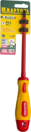 Отвертка KRAFTOOL, высоковольтная, Cr-Mo-V стержень, двухкомпонент. маслобензостойкая рукоятка, PH №3, 150мм 250084-3-150 купить в Надыме