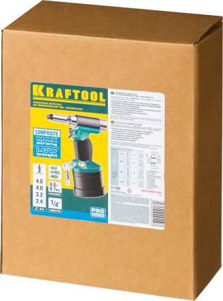 Заклепочник пневматический, KRAFTOOL 31188, корпус из композит материалов, для заклепок из нержав стали, 2,4-3,2-4-4,8мм 31188 купить в Надыме