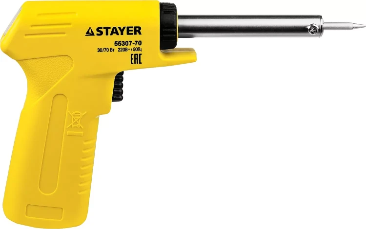 Паяльник с пистолетной пластмассовой рукояткой, STAYER "MASTER" MAXTerm, 55307-70, 30 - 70 Вт, конус 55307-70 купить в Надыме