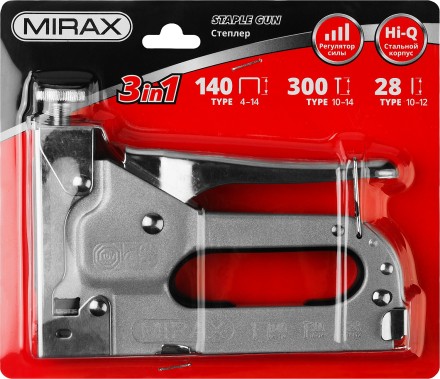 Степлер для скоб 3-в-1: тип 140 (4-14 мм) / 300 (10-14 мм) / 28 (10-12 мм), MIRAX 3146 купить в Надыме