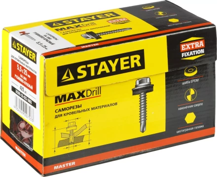 Саморезы СКМ кровельные, RAL 3003 рубиново-красный, 25 x 5.5 мм, 420 шт, для металлических конструкций, STAYER 30305-55-025-3003 купить в Надыме