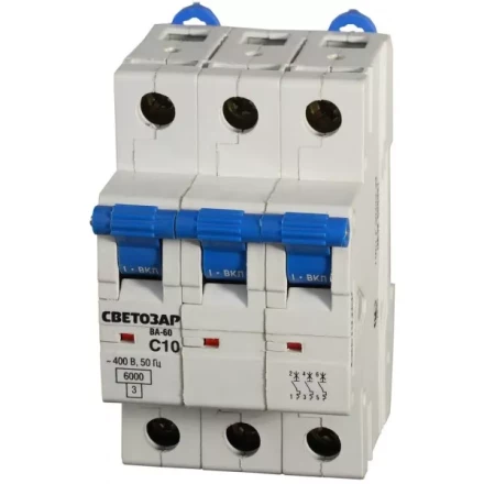 Выключатель автоматический СВЕТОЗАР 3-полюсный, 10 A, "C", откл. сп. 6 кА, 400 В SV-49063-10-C купить в Надыме