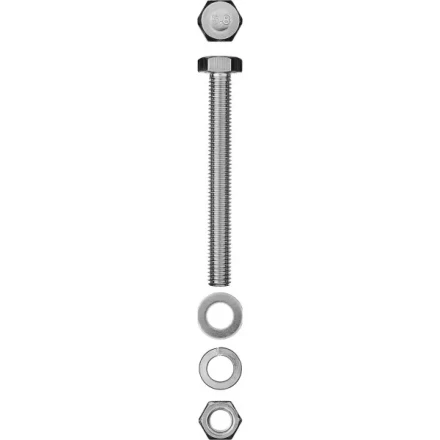 Болт (DIN933) в комплекте с гайкой (DIN934), шайбой (DIN125), шайбой пруж. (DIN127), M6 x 80 мм, 5 шт, ЗУБР 303436-06-080 купить в Надыме