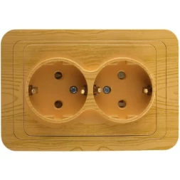Розетка СВЕТОЗАР "ГАММА" с заземлением, двойная, цвет ольха, 16А/~250В SV-54107-A
