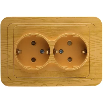 Розетка СВЕТОЗАР "ГАММА" с заземлением, двойная, цвет ольха, 16А/~250В SV-54107-A купить в Надыме