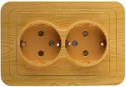 Розетка СВЕТОЗАР "ГАММА" с заземлением, двойная, цвет ольха, 16А/~250В SV-54107-A купить в Надыме