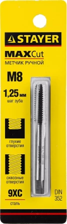 Метчик STAYER "MASTER" одинарный, для сквозных и глухих отверстий, сталь 9ХС, М8х1,25 28021-08-1.25 купить в Надыме
