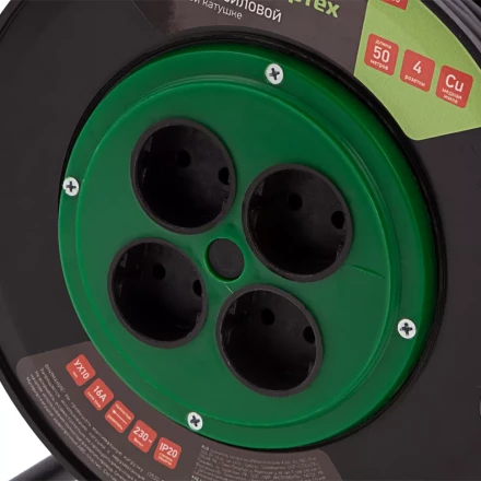 Удлинитель силовой 50 м, 16А, тип УХ10, ПВС, на кабельной катушке, 4 розетки без заземления Сибртех 95865 купить в Надыме