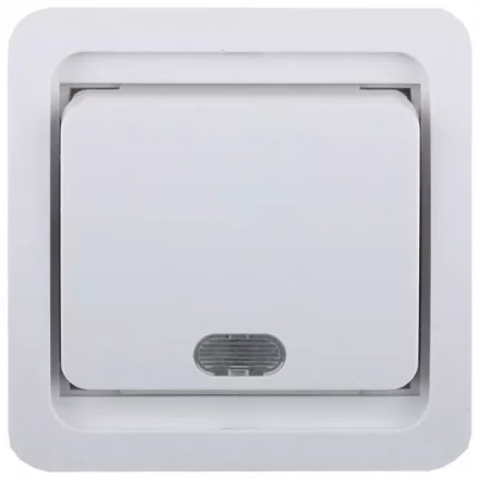 Выключатель СВЕТОЗАР "ГАММА" одноклавишный, с подсветкой, цвет белый, 10А/~250В SV-54131-W купить в Надыме