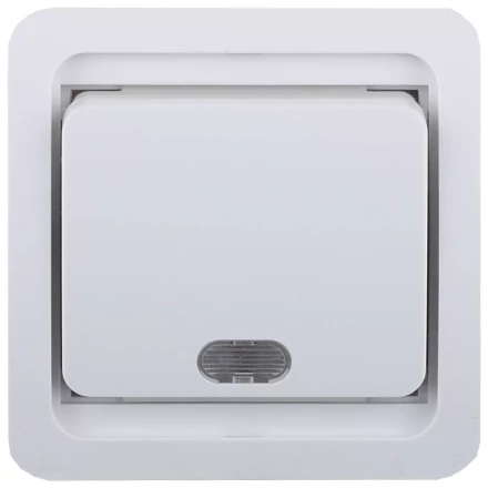 Выключатель СВЕТОЗАР "ГАММА" одноклавишный, с подсветкой, цвет белый, 10А/~250В SV-54131-W купить в Надыме