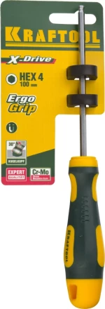 Отвертка KRAFTOOL, Cr-Mo-V сталь, двухкомпонентная противоскользящая рукоятка, HEX, №4x100мм 250075-4-100 купить в Надыме