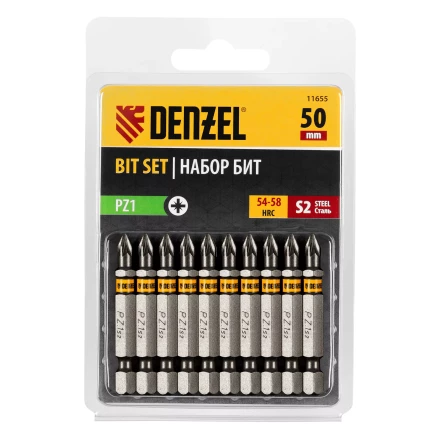 Бита PZ1х50, сталь S2, шестигранный профиль, 10 шт. Е 6,3 Denzel 11655 купить в Надыме